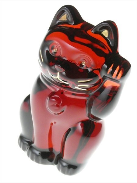 N696 Baccarat バカラ クリスタル ラッキーキャット 招き貓 レッド フィギュリン オブジェ 飾物