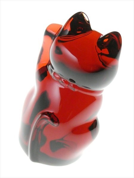 N696 Baccarat バカラ クリスタル ラッキーキャット 招き貓 レッド フィギュリン オブジェ 飾物
