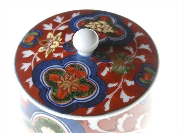 n511 館林源右衛門 作 染錦 赤濃 牡丹菊絵 急須 茶注 蓋付碗