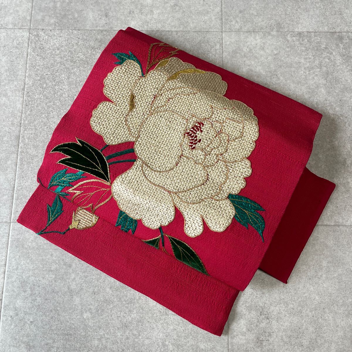 アンティーク　名古屋帯　ピンク　刺繍　著物　昭和レトロ　大正ロマン　モダン　和洋折衷コーデ　リメイク　か11-07t