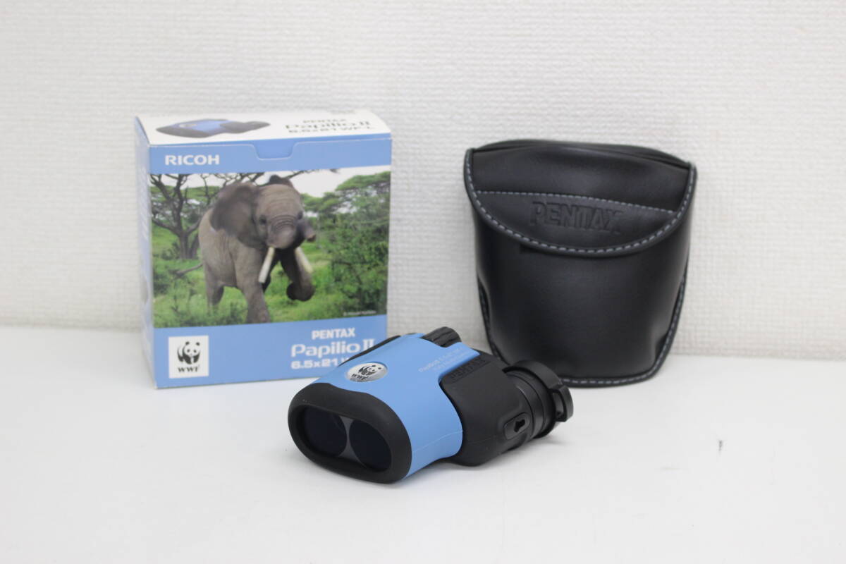 ZR654 美品 RICHO/リコー PENTAX/ペンタックス 雙眼鏡 PapilioⅡ/パピリオ 6.5～21倍 7.5°WF-L 青系 光學機器 アウトドア 箱/ストラップ付