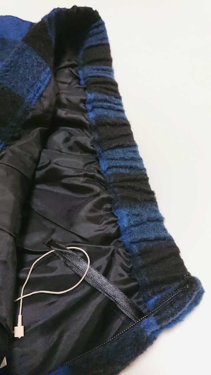 タグ付き RETRO GIRL Mサイズ レトロガール ウール混 起毛 膝丈 ボックススカート ブルー、ブラック ブロックチェック 未使用新品 送料無料
