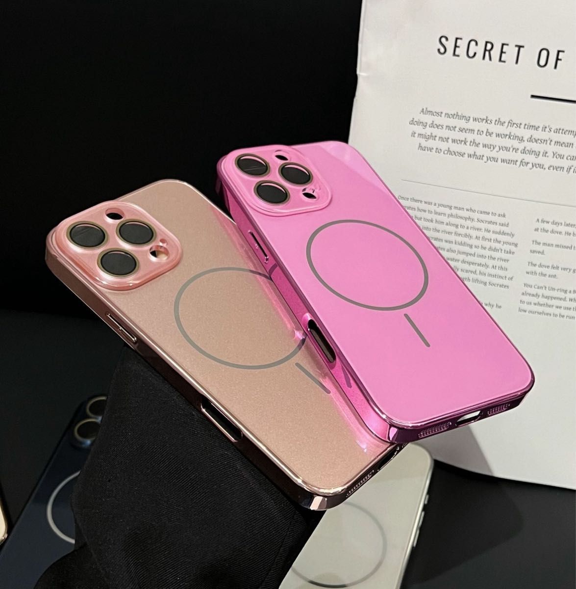 iPhone16 pro ピンク メッキ ガラス ケース マグセーフ対応 カメラ レンズ フルカバー 高級モデル 人気 ラスト♪