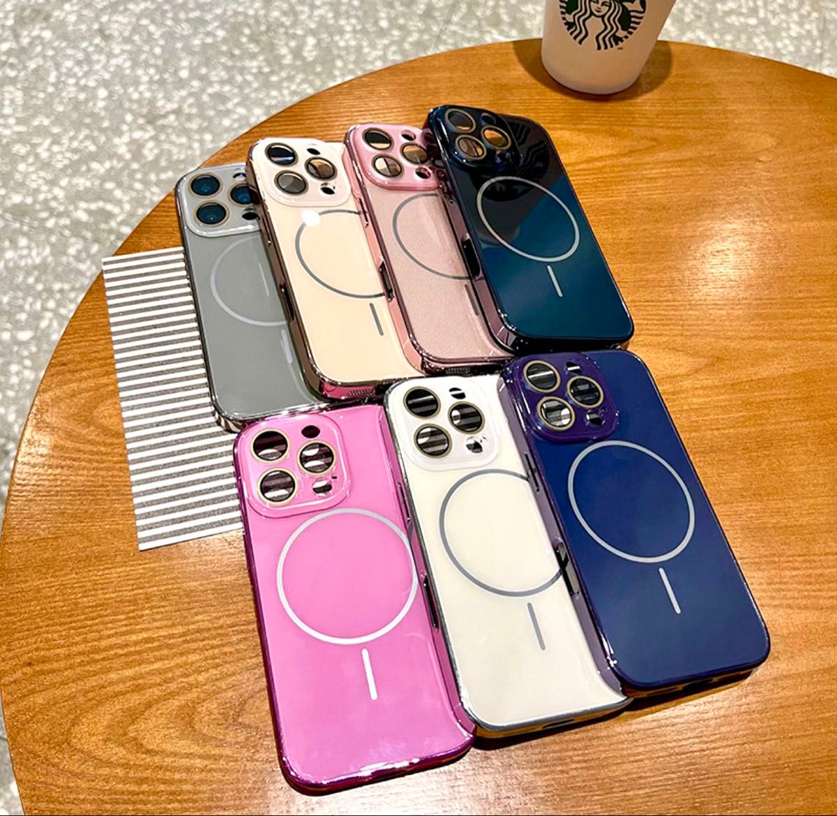 iPhone16 pro ピンク メッキ ガラス ケース マグセーフ対応 カメラ レンズ フルカバー 高級モデル 人気 ラスト♪