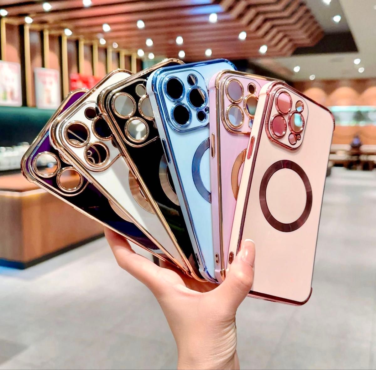 iPhone15 pro ブラック ゴールド メッキ ソフトケース マグセーフ 対応 磁気充電 カメラ レンズ フルカバー 人気♪