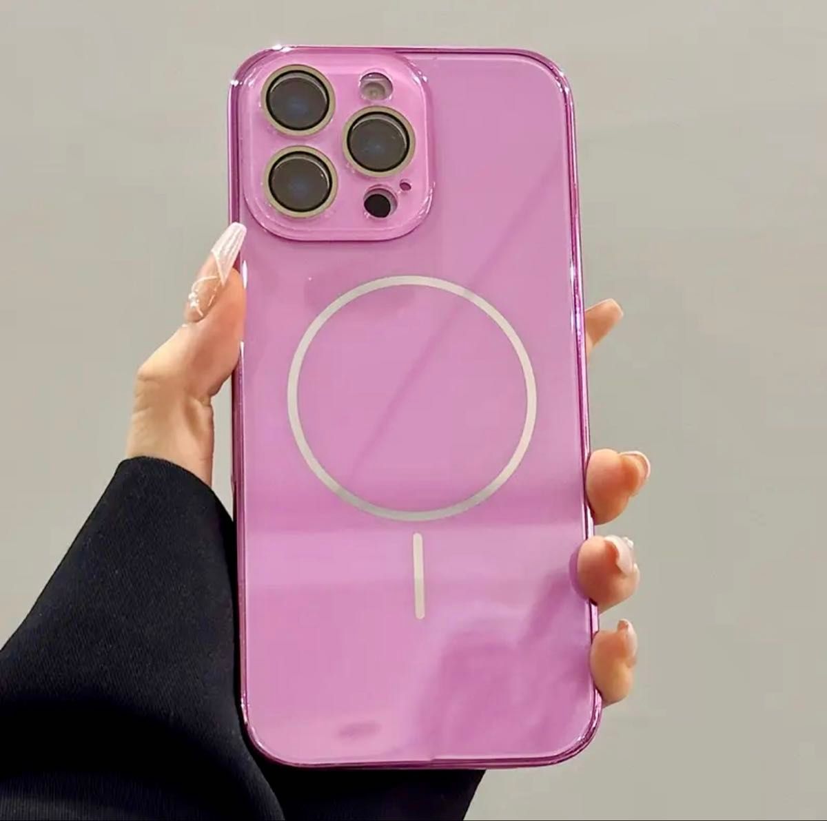 iPhone16 pro ピンク メッキ ガラス ケース マグセーフ対応 カメラ レンズ フルカバー 高級モデル 人気 ラスト♪