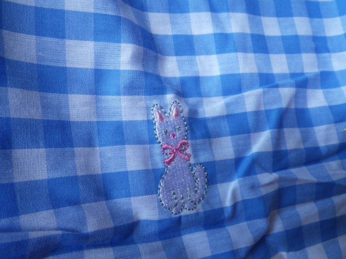 【新品】motherways★90ｃｍ★半袖 重ねレース　ねこちゃん刺繍のおでかけワンピース　ライトブルー_画像5