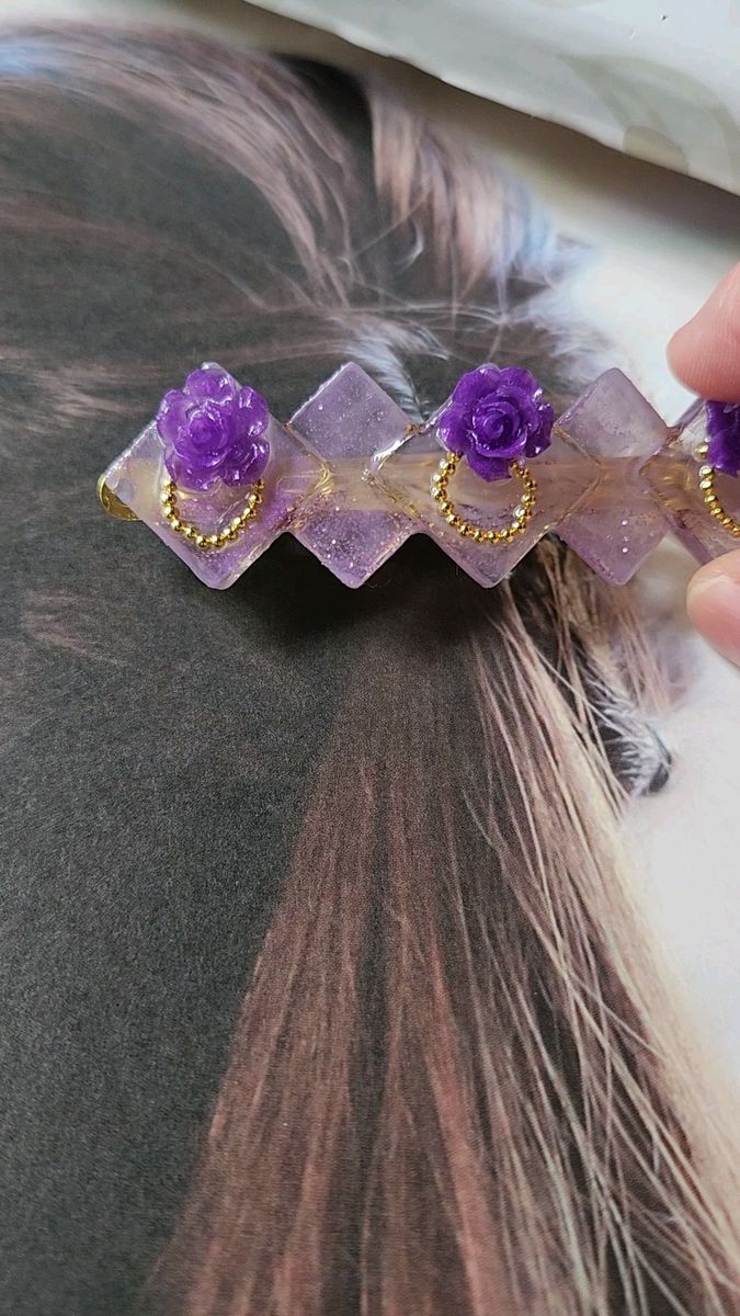 ハンドメイド ヘアクリップ レジン 薔薇 紫