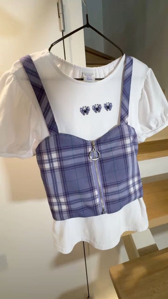 ANNA SUI mini チェックビスチェ×半袖Tシャツ 130サイズ ラベンダー