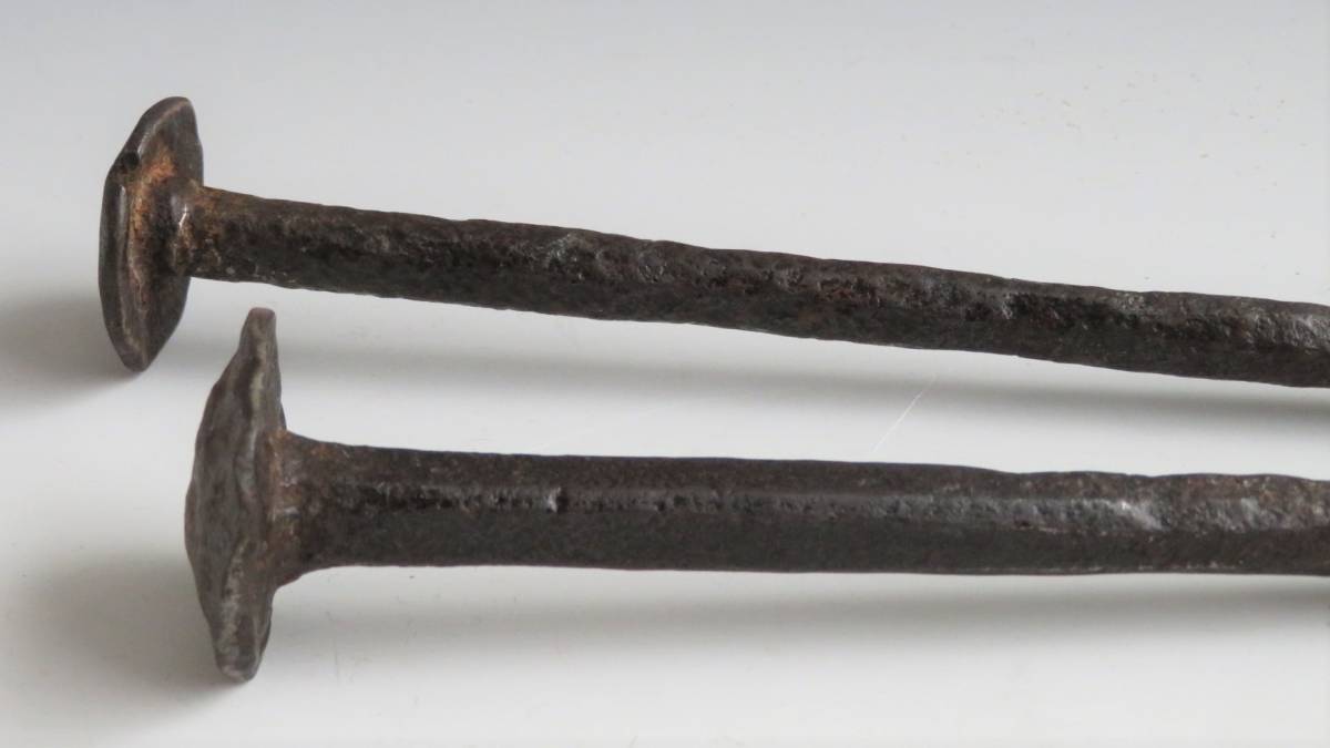 【貴重】世界遺産 平等院 鳳凰堂 建造 古代釘 2点 鍛造/鉄釘/時代釘/火箸/茶道具