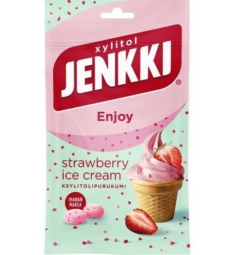 Cloetta Jenkki クロエッタ イェンキ ストロベリー アイスクリーム味 キシリトール ガム 10袋×70g フィンランドのお菓子です