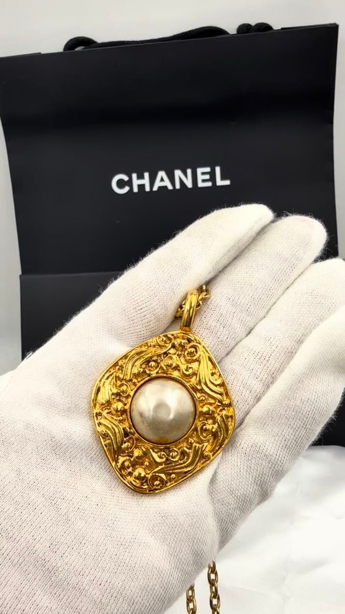 CHANEL シャネル ネックレス GP フェイクパール ゴールド オフホワイト ヴィンテージ アクセサリー