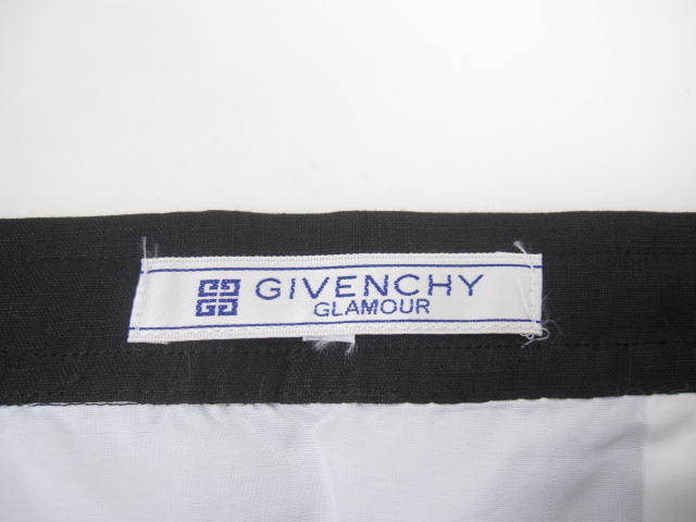 ジバンシイ GIVENCHY スカート ボーダー ひざ丈 麻 リネン 15 白 黒 レディース E447_画像3