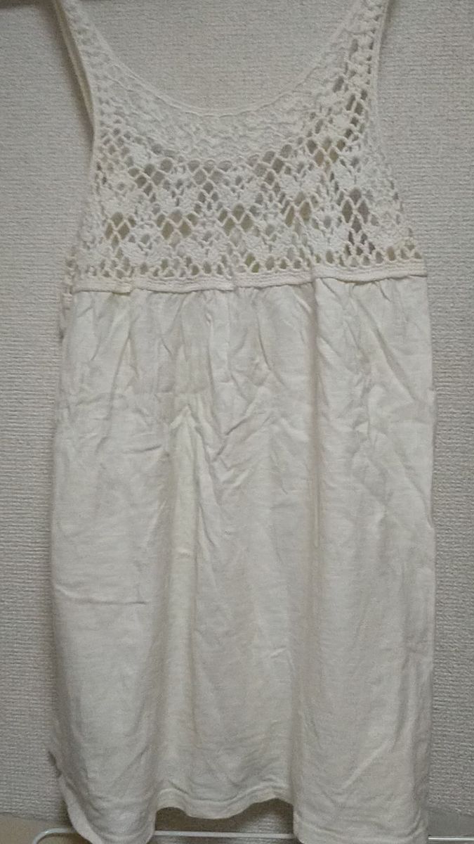 購入意思無いいいねご遠慮下さい半額CP6/30昼迄 UNIQLOタンクトップ チュニックオフホワイトアイボリー生成りM ユニクロ