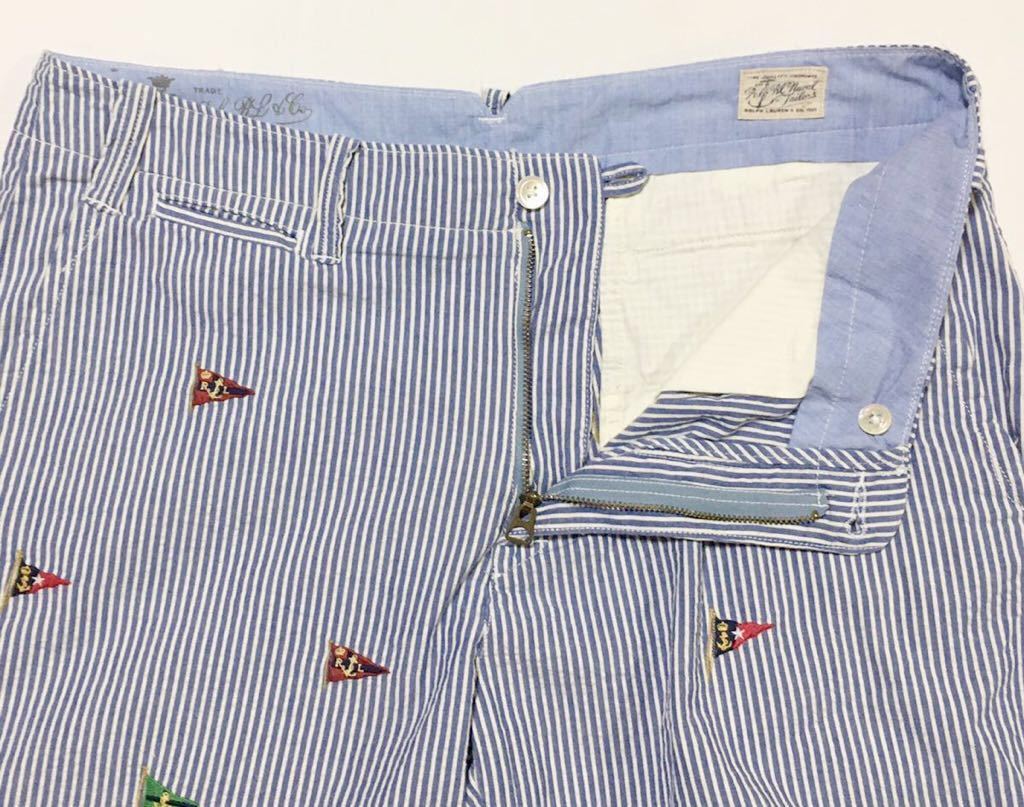 【美品】POLO RALPH LAUREN ポロ ラルフローレン 総柄ストライプショーツ W33/86㎝ マルチ フラッグ刺繍 ショートパンツ 短パン 正規品_画像3