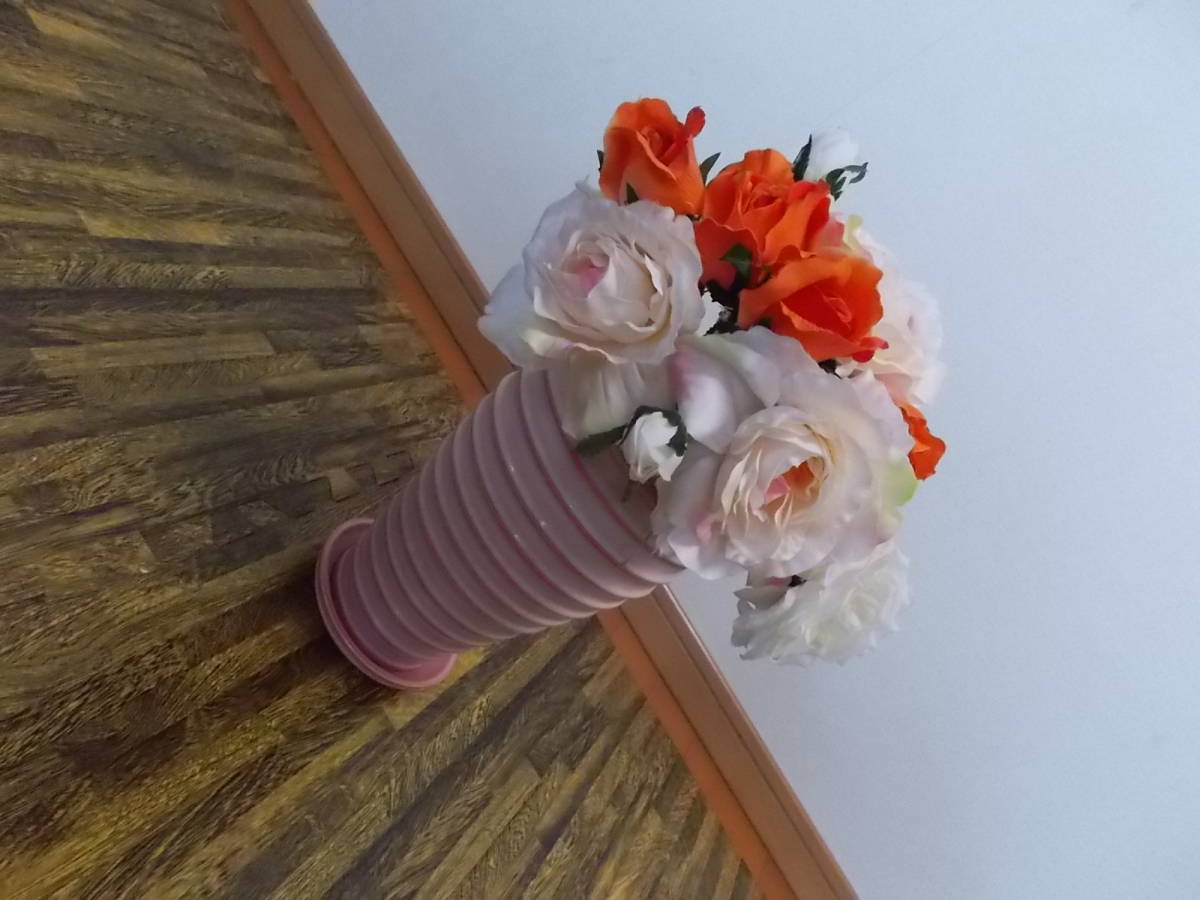 新品　造花　薔薇の花束　バラのブーケ　ばら　フェイクフラワー　白ピンクオレンジ_画像1