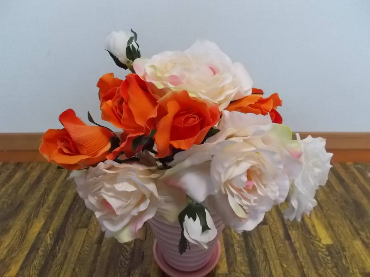新品　造花　薔薇の花束　バラのブーケ　ばら　フェイクフラワー　白ピンクオレンジ_画像2