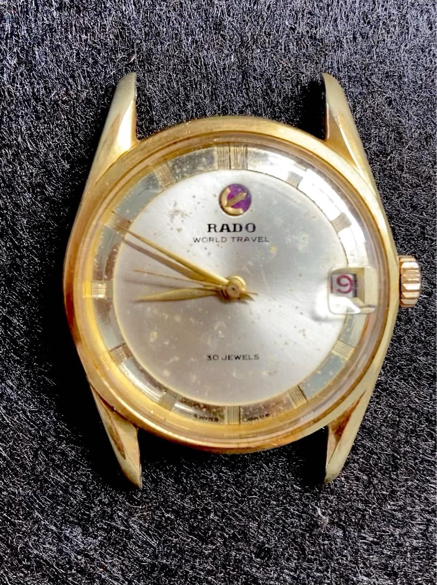 RADO WORLD TRAVEL 腕時計 アンティーク ゴールド メンズ 30JEWELS 自動巻き デイデイト 稼働品 14k