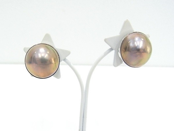  Tasaki Shinju mabe pearl earrings K18WG white gold TASAKItasaki[ used ][ degree A][ beautiful goods ]