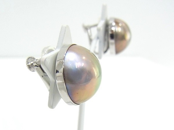  Tasaki Shinju mabe pearl earrings K18WG white gold TASAKItasaki[ used ][ degree A][ beautiful goods ]