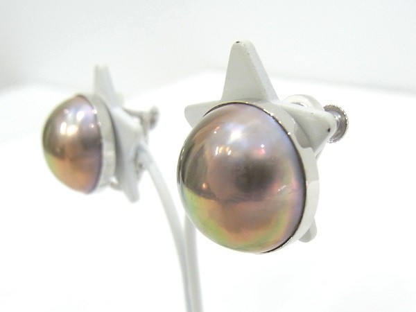  Tasaki Shinju mabe pearl earrings K18WG white gold TASAKItasaki[ used ][ degree A][ beautiful goods ]