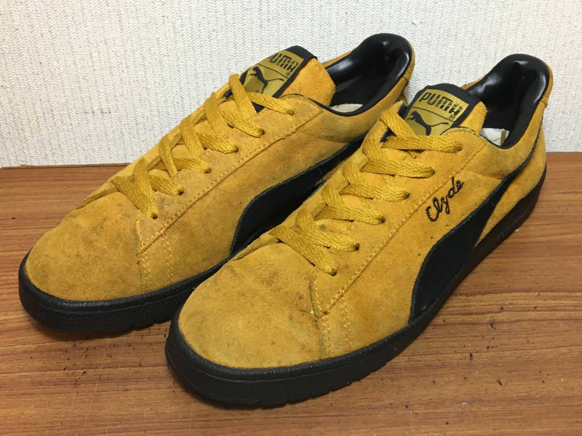 送料込み!! レア ビンテージ 92年製 PUMA プーマ クライド スエード からしx黒 24cm マスタード 90s ヴィンテージスニーカー 古着女子_画像1