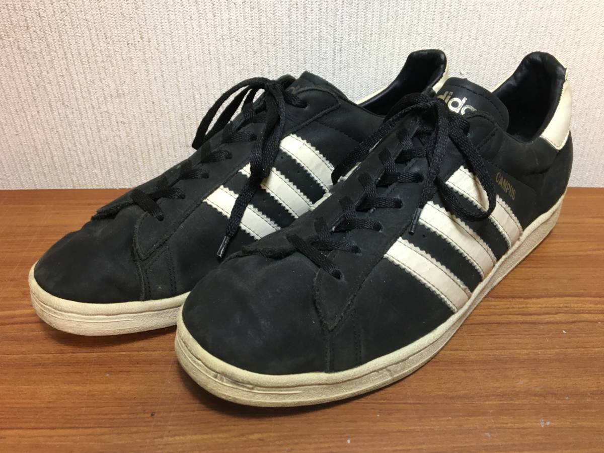 レア ビンテージ 96年製 UK別注 adidas アディダス campus キャンパス ヌバックレザー 黒x白 29.5cm ヴィンテージ オールドスニーカー