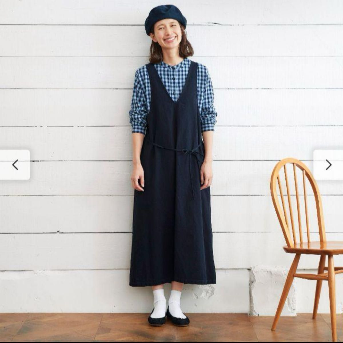 美品♡サニークラウズ 黒藍シャンブレーのエプロンワンピース インディゴ 綿 3L 美品サニークラウズ 黒藍シャンブレーのエプロンワンピース