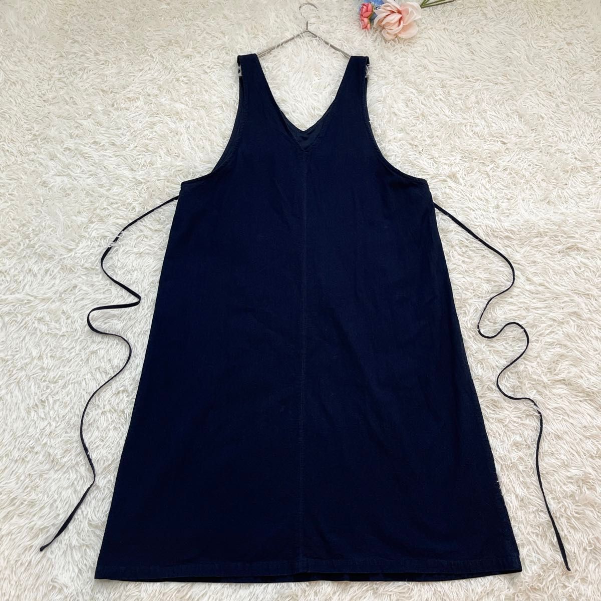 美品♡サニークラウズ 黒藍シャンブレーのエプロンワンピース インディゴ 綿 3L 美品サニークラウズ 黒藍シャンブレーのエプロンワンピース