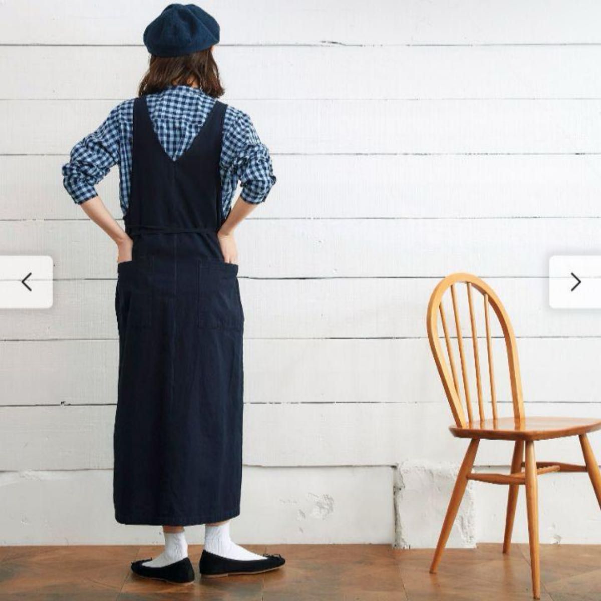 美品♡サニークラウズ 黒藍シャンブレーのエプロンワンピース インディゴ 綿 3L 美品サニークラウズ 黒藍シャンブレーのエプロンワンピース