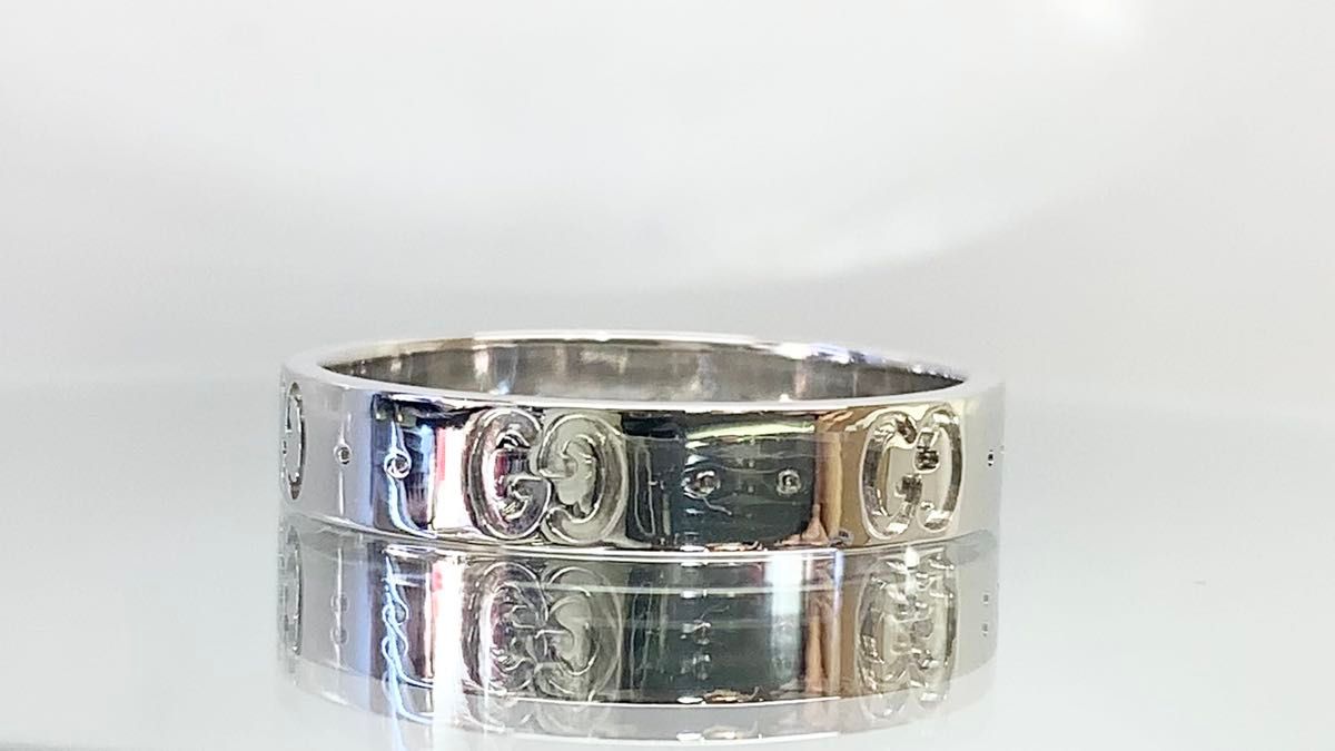 新品同様品 グッチ ■ 約17号(18) アイコン 指輪 リング K18WG ホワイトゴールド メンズ レディース GUCCI