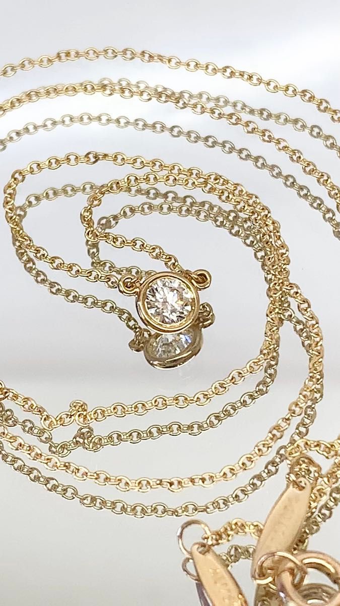 新品同様品 ティファニー TIFFANY&Co. ネックレス ■ ダイヤ 枠込み約4.8mm バイザヤード K18 PG