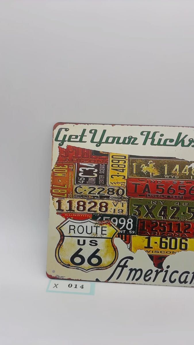 【X014】ブリキ看板 Get Your Kicks ROUTE 66/アメリカンマップ風 アメリカン雑貨 ヴィンテージ レトロ