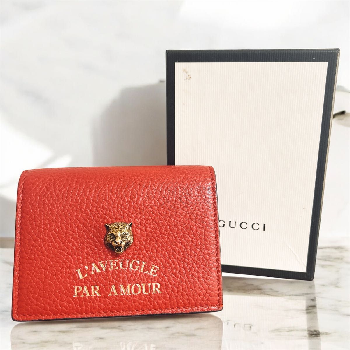 ★GUCCI★エニメリエ 革 財布 グッチ 二つ折り財布 レディース アニマリエ タイガー 虎 レザー