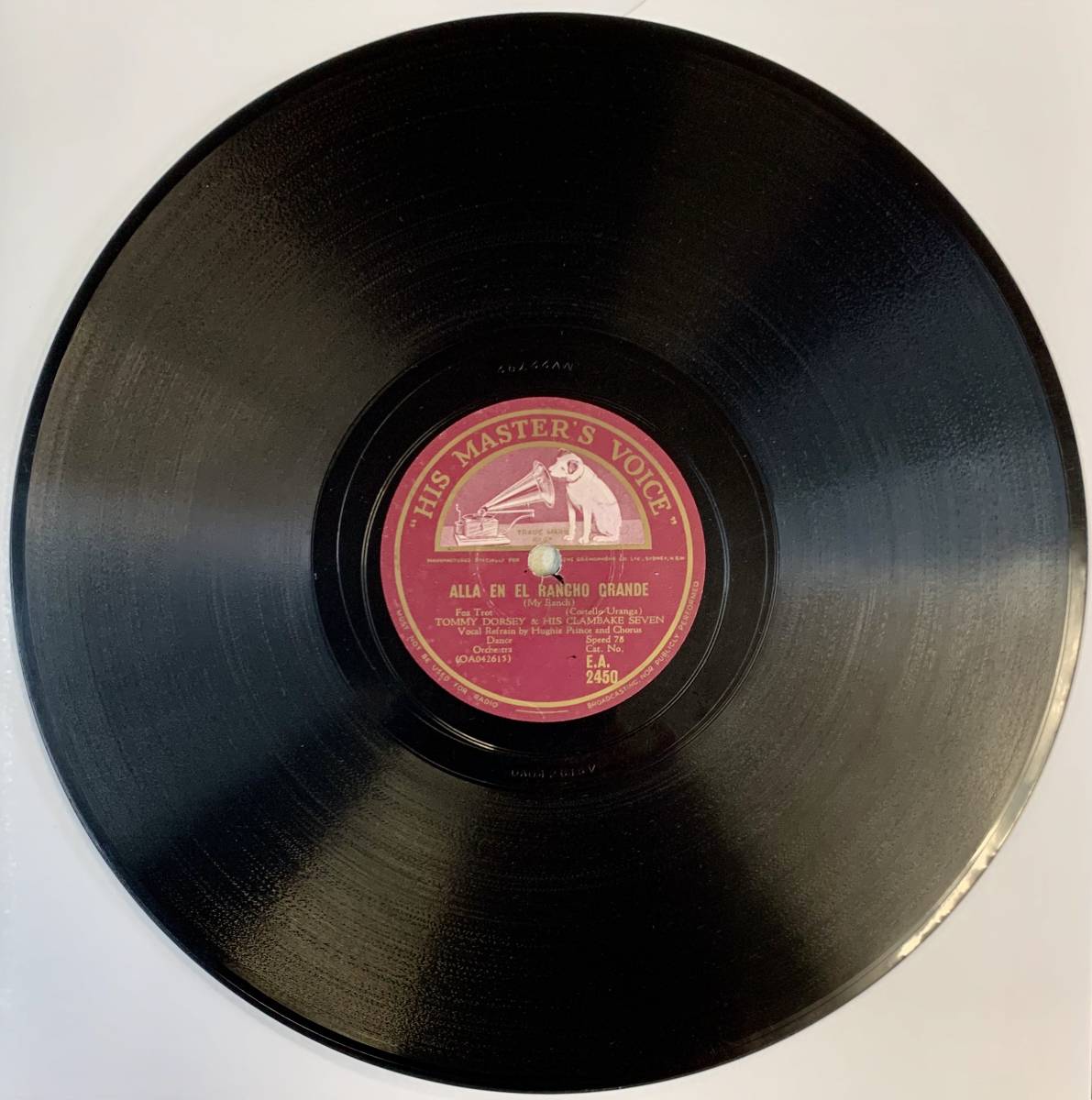 TOMMY DORSEY & HIS　CLAMBAKE SEVEN /IT’S A HUNDRED TO ONE/ ALLA EN EL RANCHO GRANDE（HMV E.A.2450）SP盤　78rpm 　JAZZ 《豪》_画像3