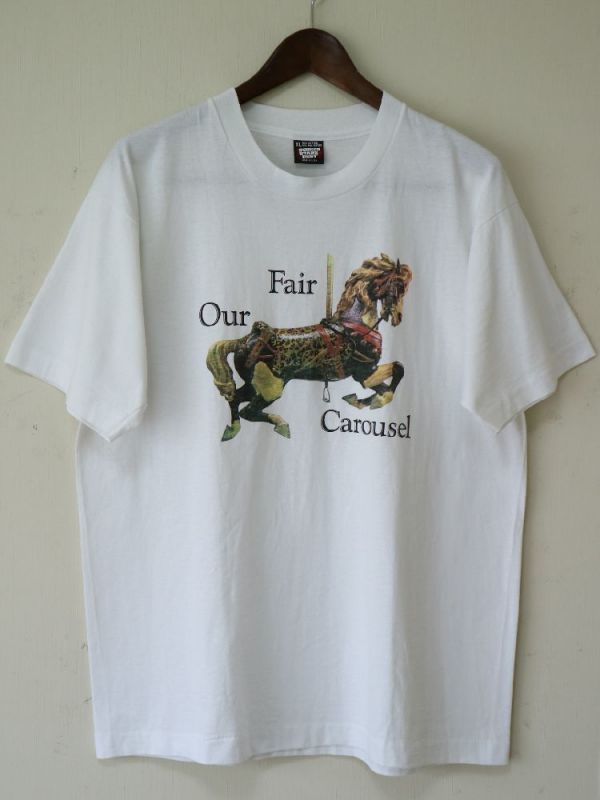 90s USA製 ヒョウ柄 メリーゴーラウンド our fair carousel アート プリント Tシャツ XL / ミュージアム 美術館 レパード レオパード 柄_画像2