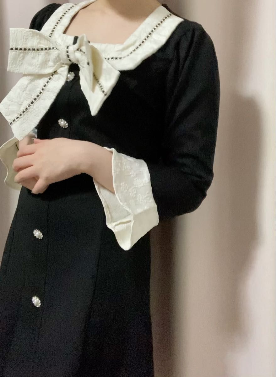 mejoul 美品 ビッグ リボン スクエアネック ワンピース