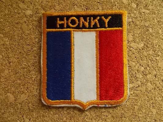 80s ホンキー HONKY フランス国旗 ビンテージ フェルト ワッペン/スラング白人ギャグ スーベニア国旗パッチ旅行エンブレム土産ジョーク_画像1