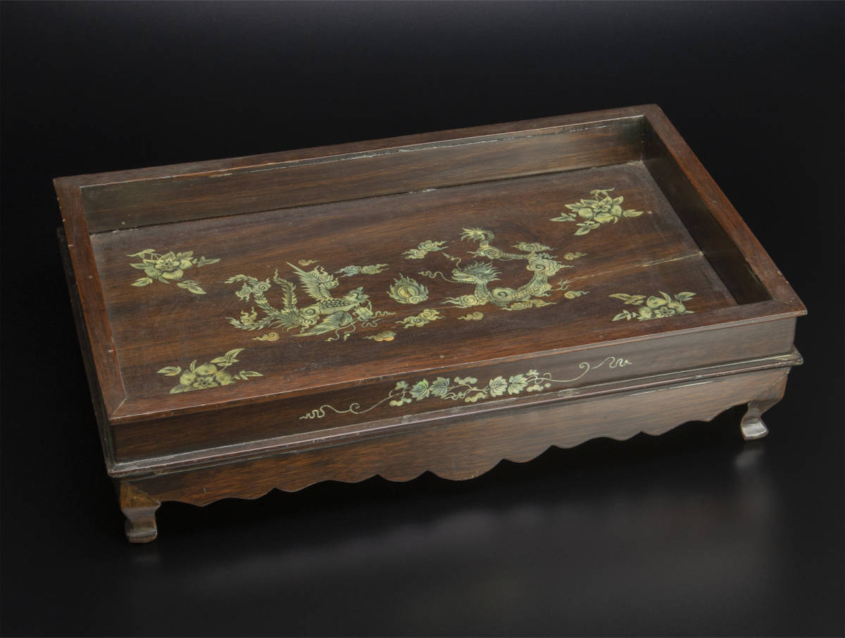 清木雕嵌螺鈿煎茶盆煎茶道具中国古美術-