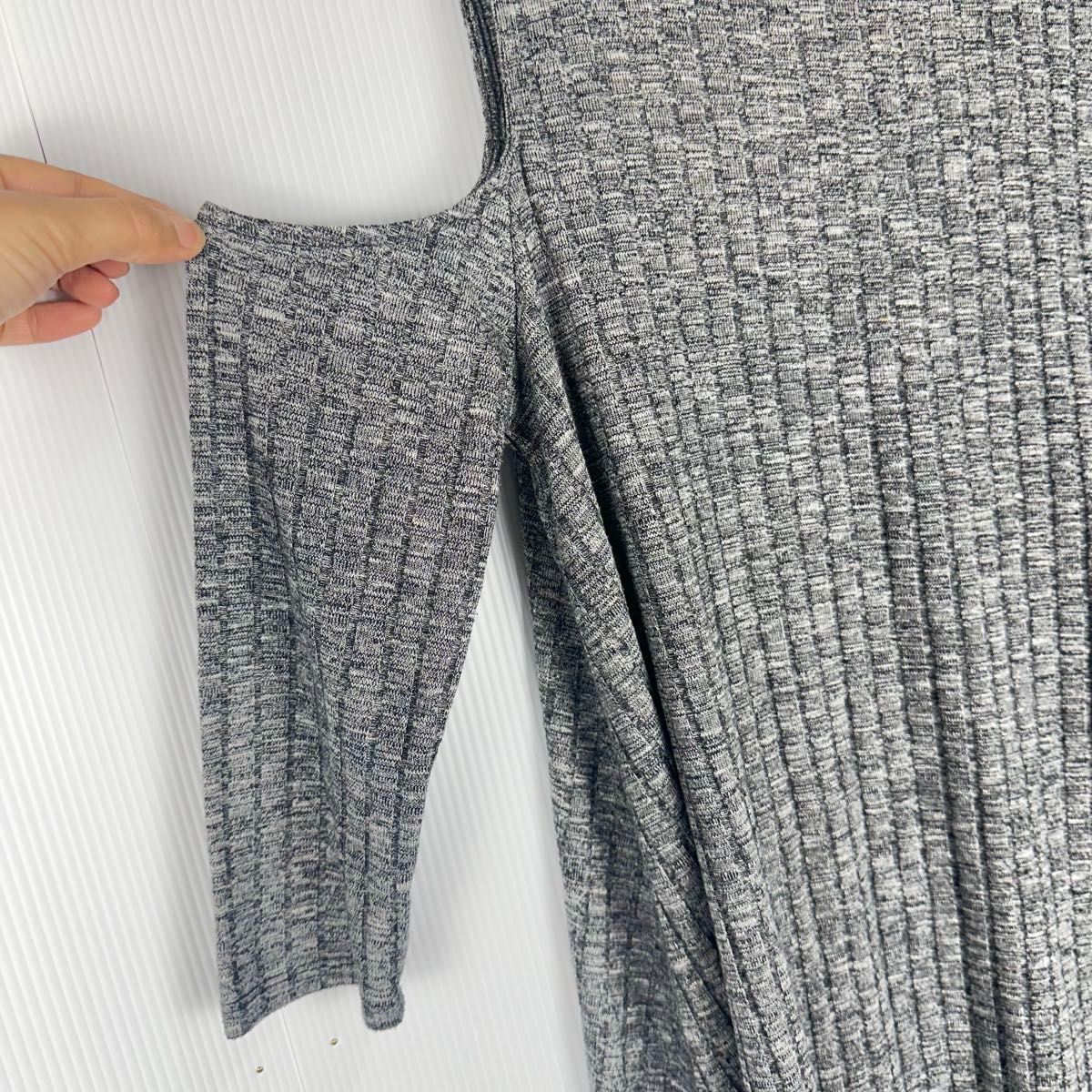 FOREVER21 チュニック　Tシャツ オフショルダー　リブ編み七分袖 グレー Mサイズ　ヒップカバー