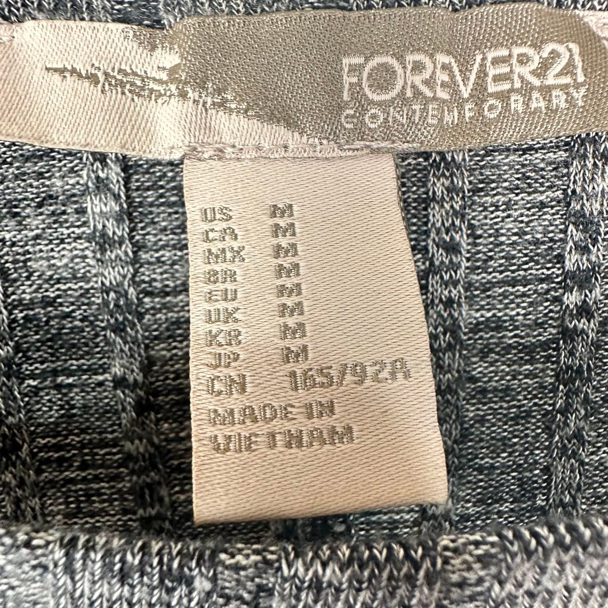 FOREVER21 チュニック　Tシャツ オフショルダー　リブ編み七分袖 グレー Mサイズ　ヒップカバー