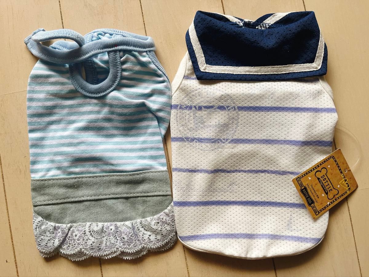 犬服 タンクトップ 2枚セット ドッグウェア ペット服 ボーダー レース（夏服）