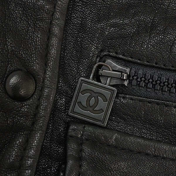 美品○CHANEL/シャネル 07A ラムレザー BIKER ジャケット 黒 ブラック