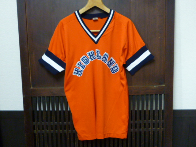 USA古着　Tシャツ RUSSELL 70s 旧タグ ゴールドタグ M HIGHLAND ビンテージ アメリカ製 チーム ユニホーム ラッセル アスレチック オレンジ_画像1