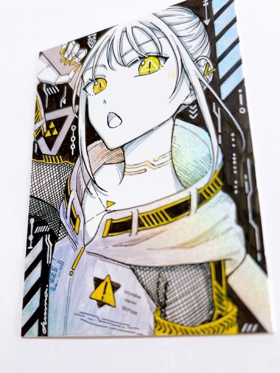 手描きイラスト オリジナル 創作 原画 ドローイング 黄色 黒 サイバーパンク