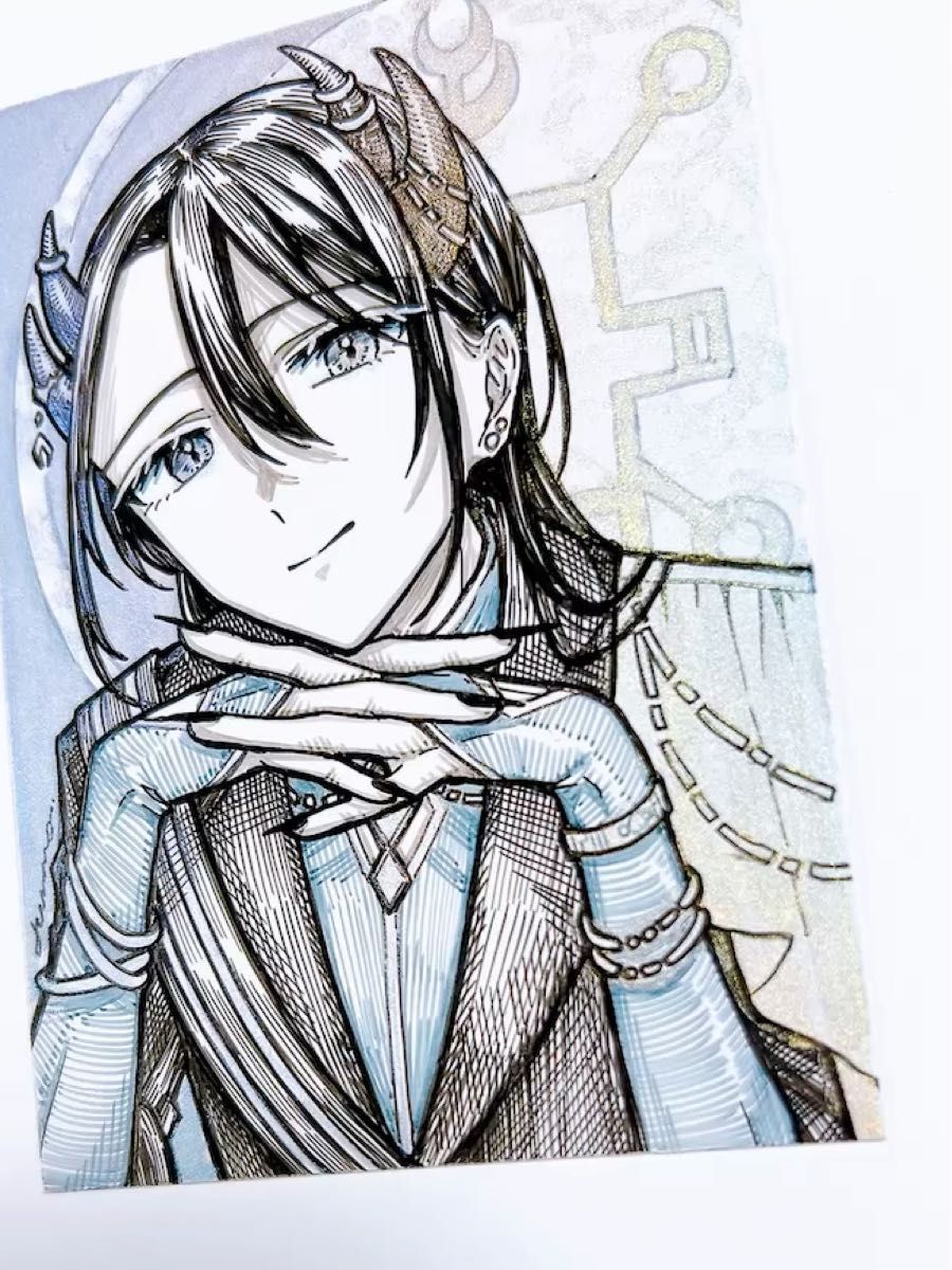 手描きイラスト オリジナル 創作 原画 ドローイング 黒 悪魔 角