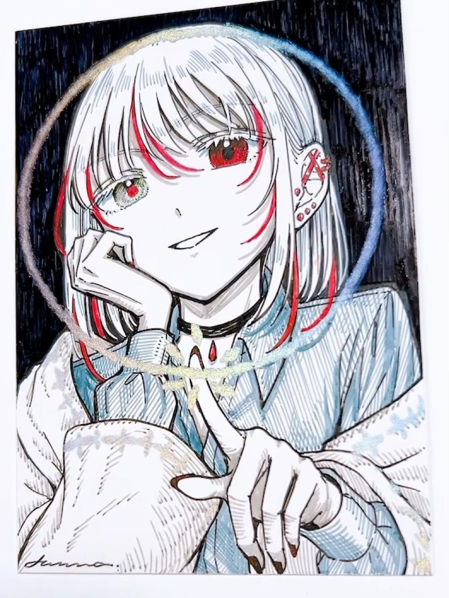手描きイラスト オリジナル 創作 原画 ドローイング 赤 白 黒