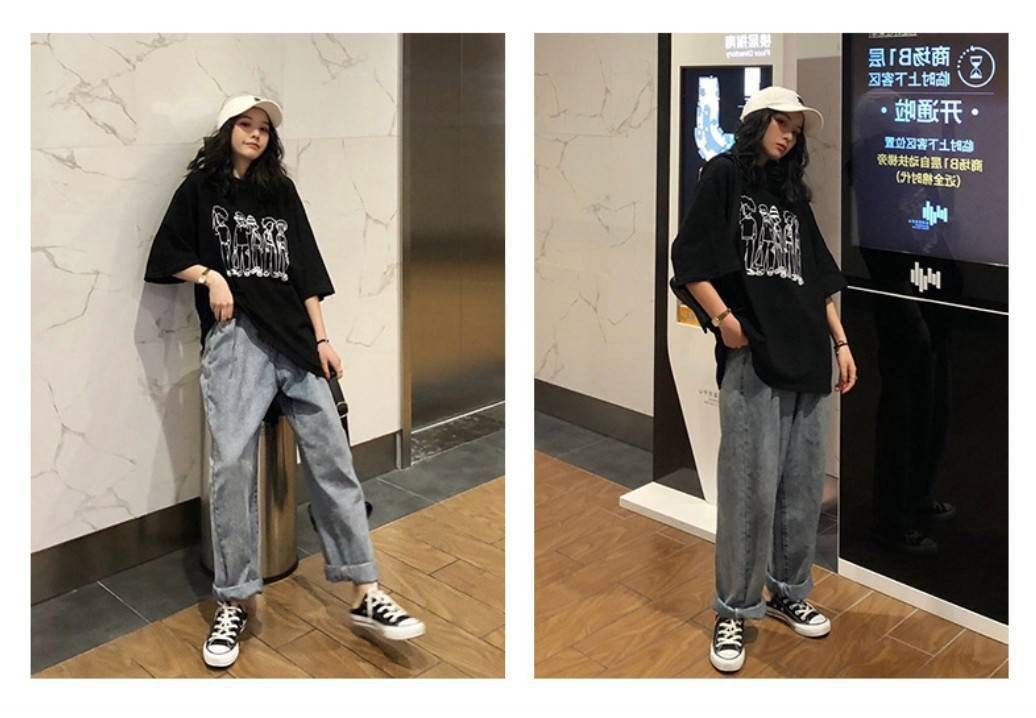 Tシャツトップス ゆったり コーデ ダンス ビッグシルエット かわいい 半袖 プリントtシャツ おしゃれ