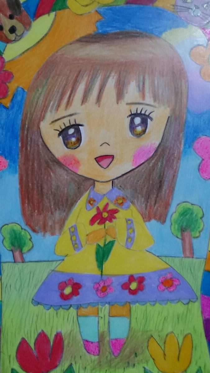 B5サイズオリジナル手描きイラスト 平和を願う少女_画像1