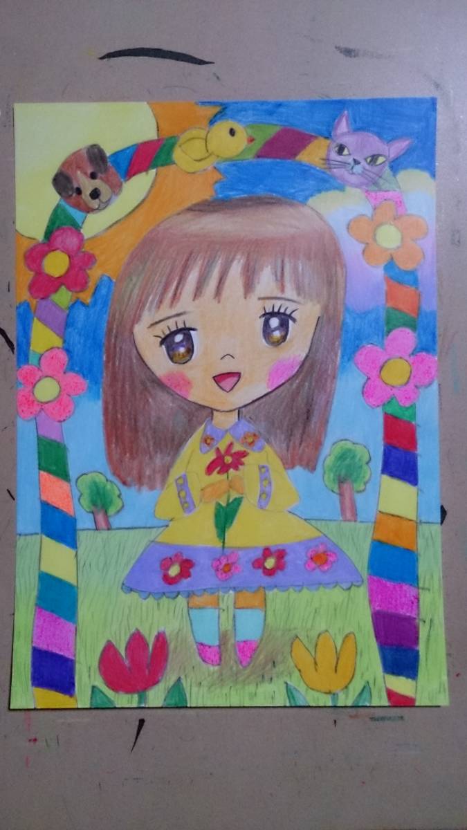 B5サイズオリジナル手描きイラスト 平和を願う少女_画像2